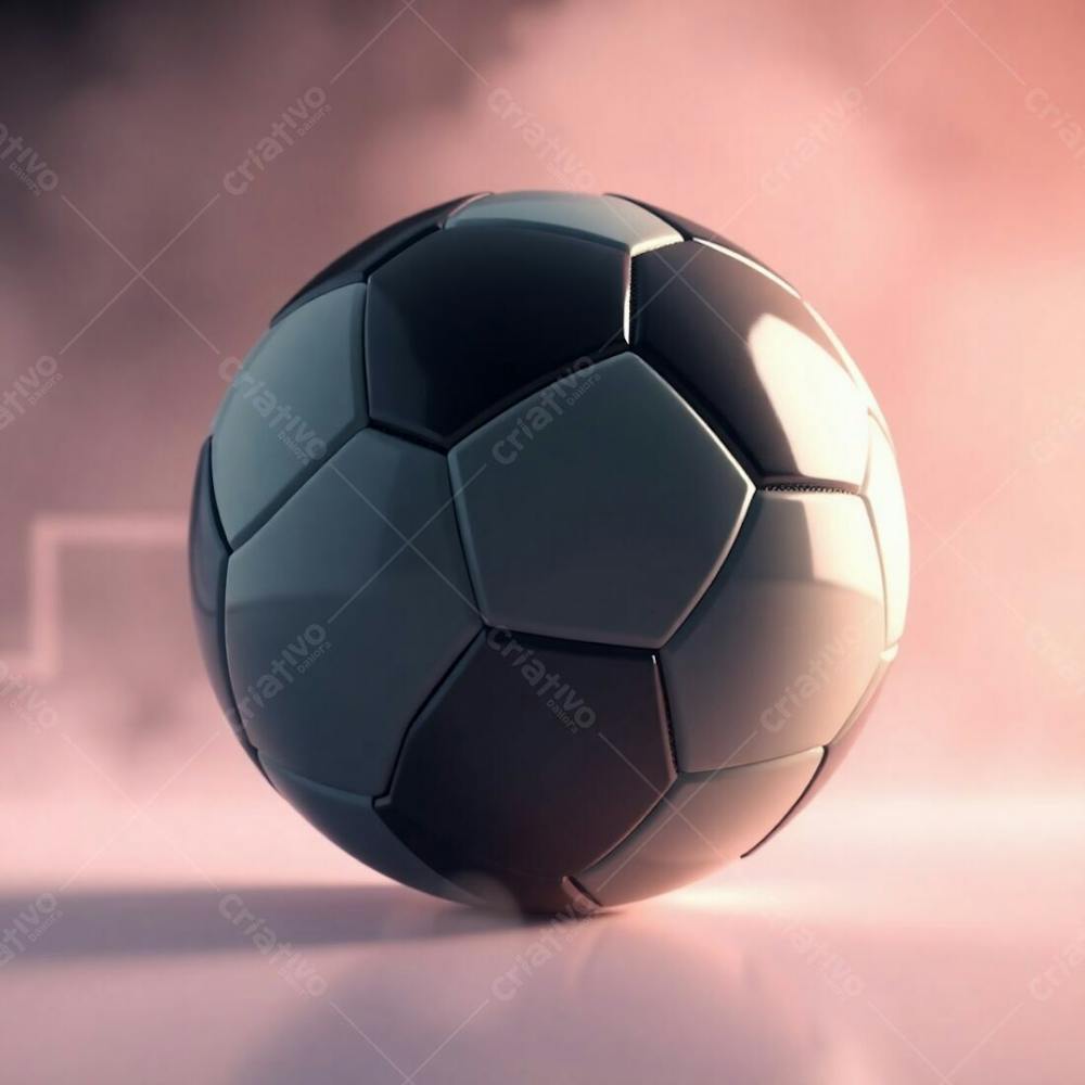 High Resolution Stock Photo Of A 3D Rendered Ultra Realistic Soccer Ball Against A Completely Black Background. Soft Cinematic Haze With Soft Pastel Colors. Gentle, Soothing Aesthetic, Soft Focus, Hazy Background. Gracef