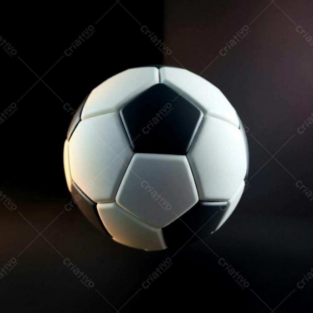 High Resolution Stock Photo Of A 3D Rendered, Ultrarealistic Soccer Ball Against A Black Background. Soft Cinematic Haze, Pastel Colors, Gentle And Soothing Aesthetic. Soft Focus, Hazy Background, Graceful And Elegant Pr