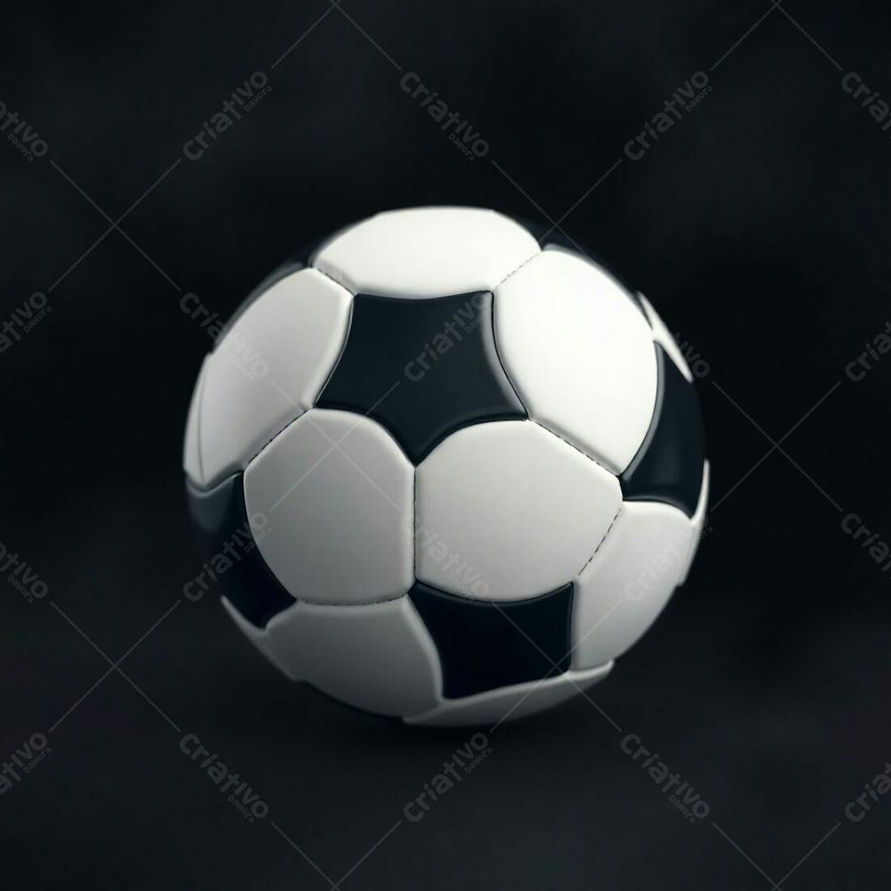 High Resolution Stock Photo Of A 3D Rendered, Ultrarealistic Soccer Ball Against A Pure Black Background. Soft Cinematic Haze With Pastel Colors, Gentle And Soothing Aesthetic, Soft Focus, Hazy Background. The Ball