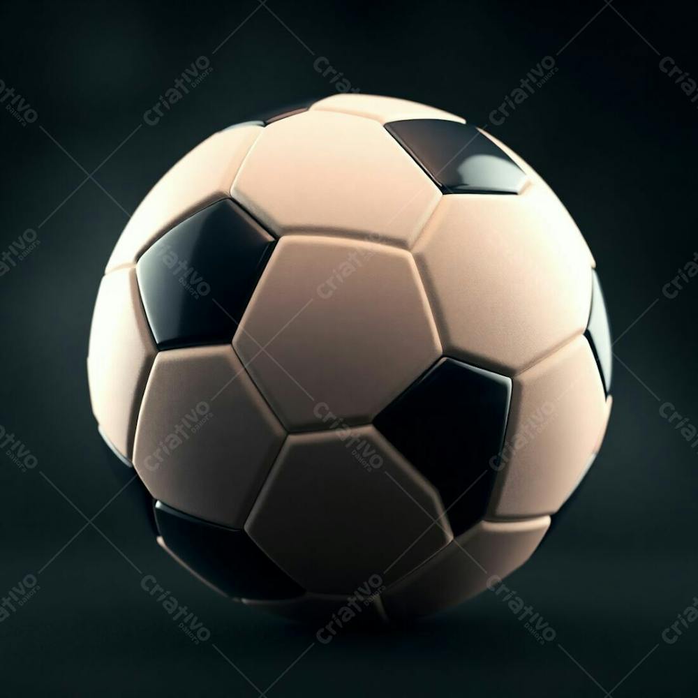 High Resolution Stock Photo Of A 3D Rendered, Ultra Realistic Soccer Ball Against A Completely Black Background. Soft Cinematic Haze, Pastel Colors, Gentle And Soothing Aesthetic, Soft Focus, Hazy Background. The Ball E