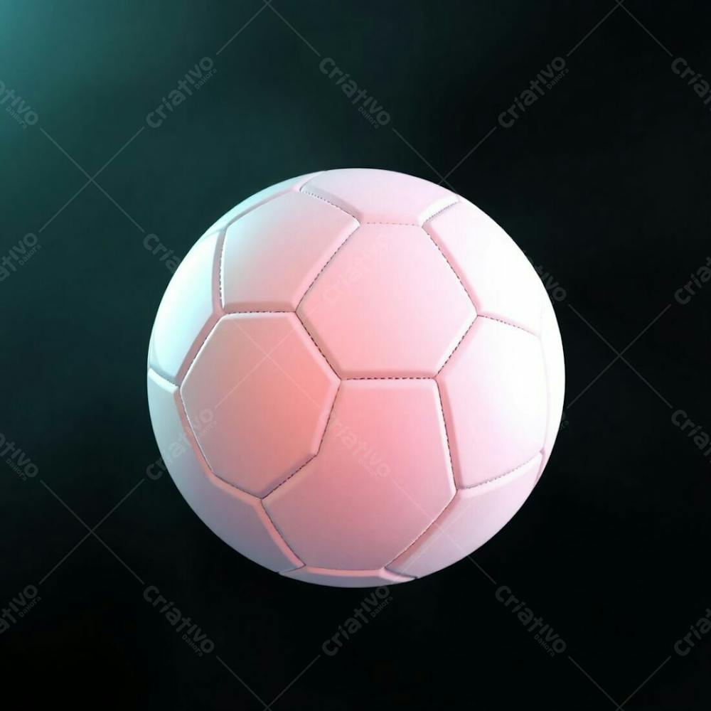 High Resolution Stock Photo Of A 3D Rendered, Ultrarealistic Soccer Ball Against A Pure Black Background. Soft Cinematic Haze With Pastel Colors, Gentle And Soothing Aesthetic, Soft Focus, Hazy Background. The Ball