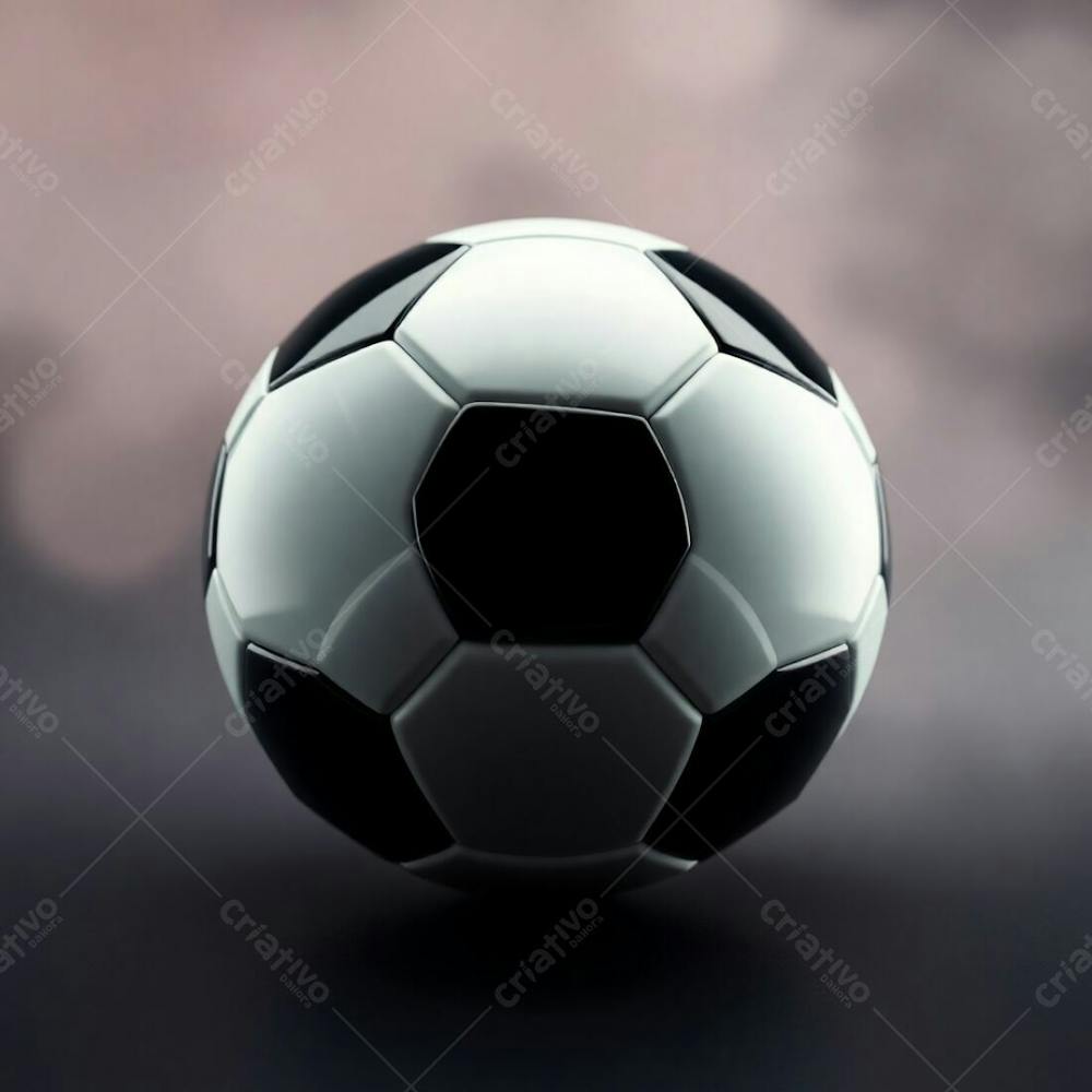 High Resolution Stock Photo Of A 3D Rendered, Ultrarealistic Soccer Ball Against A Pure Black Background. Soft Cinematic Haze With Pastel Colors, Gentle And Soothing Aesthetic, Soft Focus, Hazy Background. The Ball