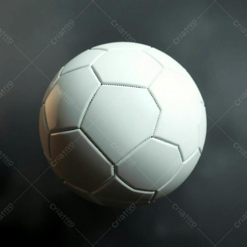 High Resolution Stock Photo Of A 3D Rendered, Ultrarealistic Soccer Ball Against A Pure Black Background. Soft Cinematic Haze With Pastel Colors, Gentle And Soothing Aesthetic, Soft Focus, Hazy Background. The Ball