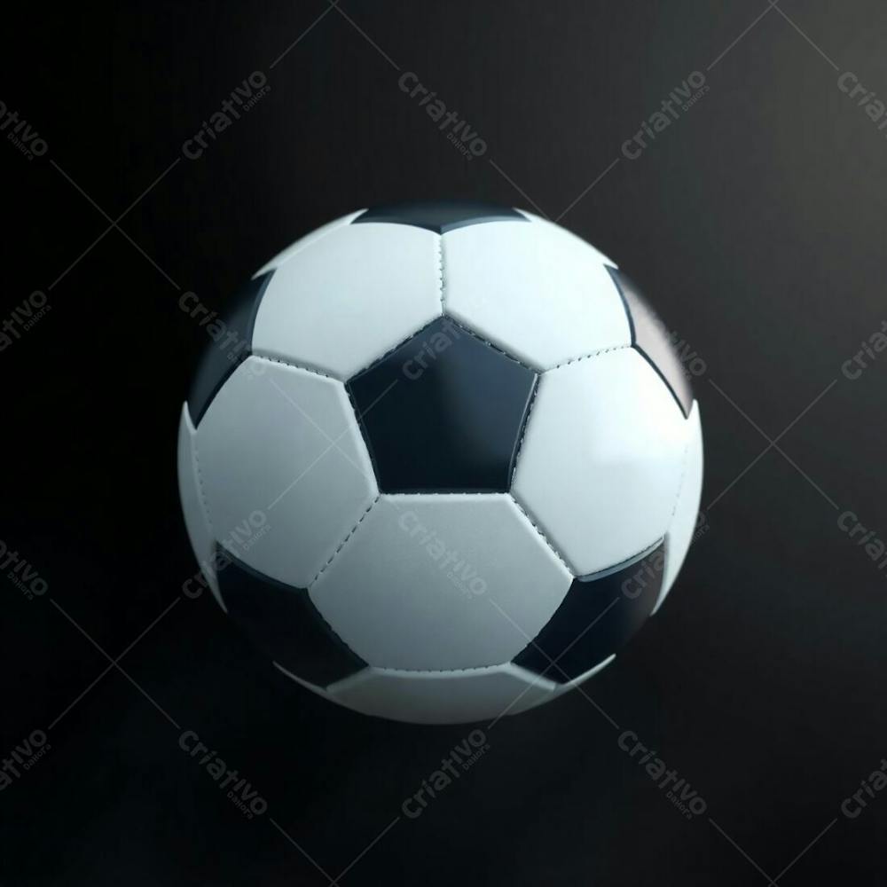 High Resolution Stock Photo Of A 3D Rendered, Ultrarealistic Soccer Ball Against A Pure Black Background. Soft Cinematic Haze With Pastel Colors, Gentle And Soothing Aesthetic, Soft Focus, Hazy Background. The Ball