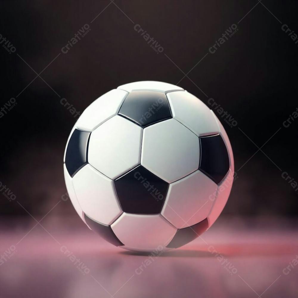 High Resolution Stock Photo Of A 3D Rendered, Ultrarealistic Soccer Ball Against A Pure Black Background. Soft Cinematic Haze With Pastel Colors, Gentle And Soothing Aesthetic, Soft Focus, Hazy Background. The Ball Exhi