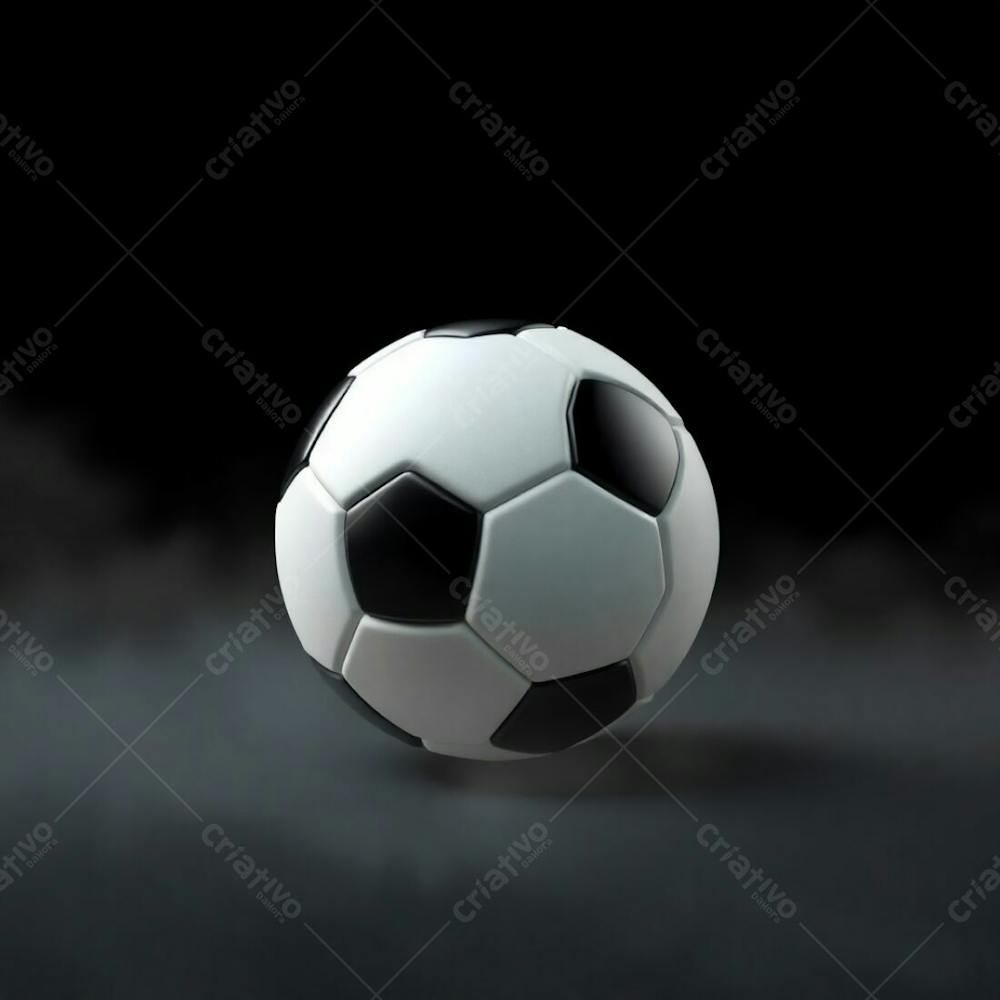 High Resolution Stock Photo Of A 3D Rendered, Ultrarealistic Soccer Ball Against A Pure Black Background. Soft Cinematic Haze With Pastel Colors, Gentle And Soothing, Soft Focus, Hazy Background. The Image Is Gracef