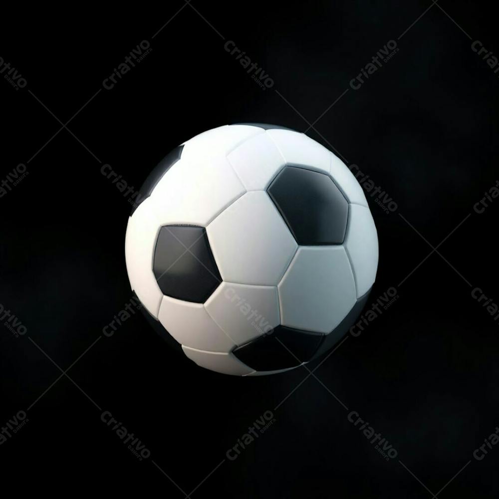 High Resolution Stock Photo Of A 3D Rendered, Ultrarealistic Soccer Ball Against A Pure Black Background. Soft Cinematic Haze With Pastel Colors, Gentle And Soothing, Soft Focus, Hazy Background. The Image Is Gracef