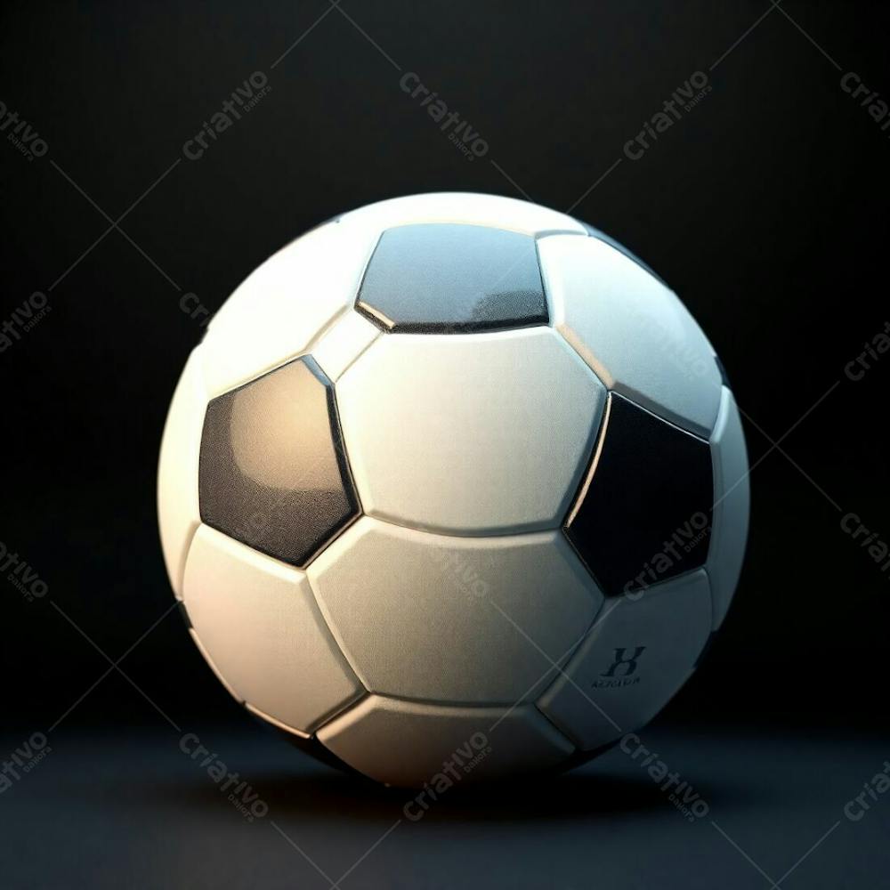 High Resolution Stock Photo Of A 3D Rendered, Ultrarealistic Soccer Ball Against A Pure Black Background. Soft Cinematic Haze With Pastel Colors, Gentle And Soothing, Soft Focus, Hazy Background. The Image Is Gracef