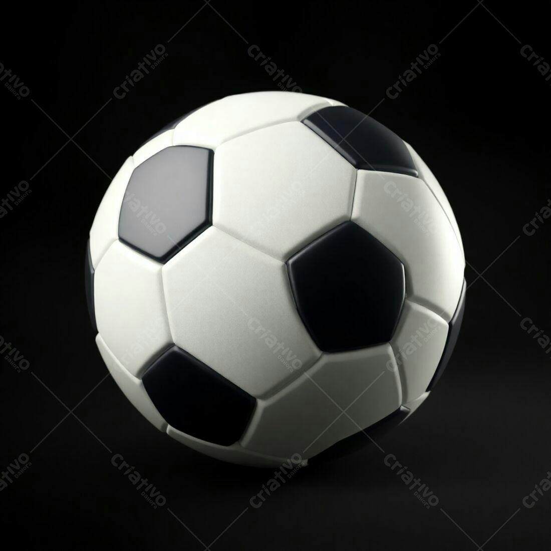 Bola de futebol branca e preta em fundo escuro