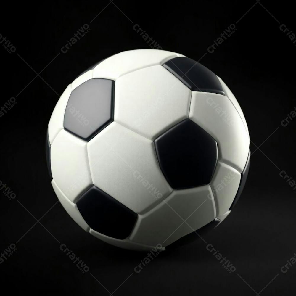 High Resolution Stock Photo Of A 3D Rendered, Ultrarealistic Soccer Ball Against A Pure Black Background. Soft Cinematic Haze With Pastel Colors, Gentle And Soothing, Soft Focus, Hazy Background. The Image Is Gracef