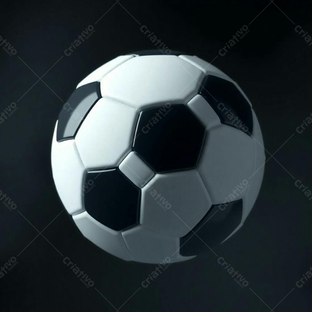 High Resolution Stock Photo Of A 3D Rendered, Ultrarealistic Soccer Ball Against A Pure Black Background. Soft Cinematic Haze With Pastel Colors, Gentle And Soothing, Soft Focus, Hazy Background. The Image Is Gracef