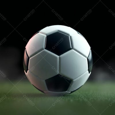 High Resolution Stock Photo Of A 3D Rendered, Ultrarealistic Soccer Ball Against A Pure Black Background. Soft Cinematic Haze With Pastel Colors, Gentle And Soothing, Soft Focus, Hazy Background. The Image Is Graceful A