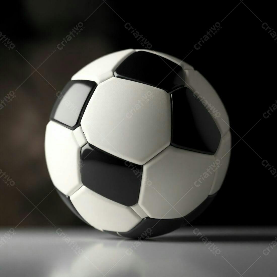 Bola de futebol preto e branco em fundo escuro