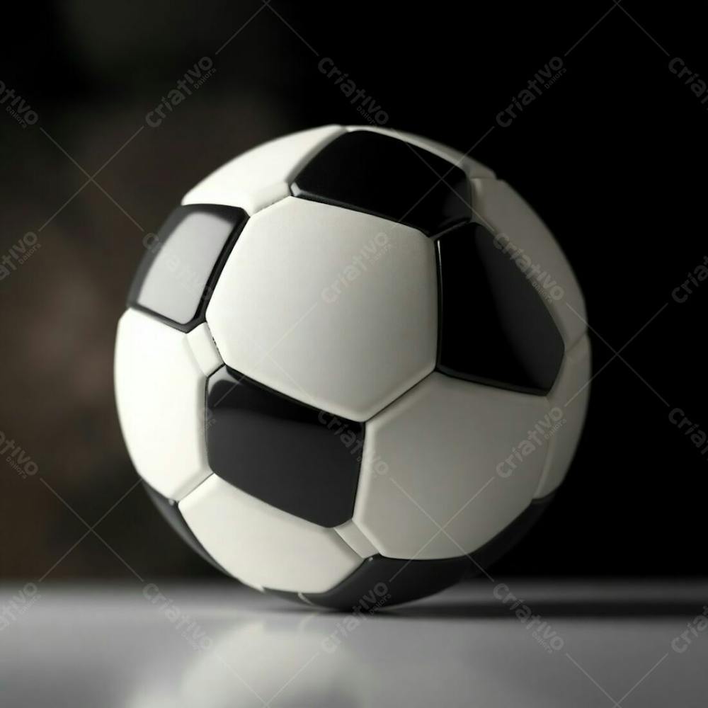 High Resolution Stock Photo Of A 3D Rendered, Ultrarealistic Soccer Ball Against A Pure Black Background. Soft Cinematic Haze With Soft Pastel Colors, Gentle And Soothing, Soft Focus, Hazy Background. The Ball Exhib