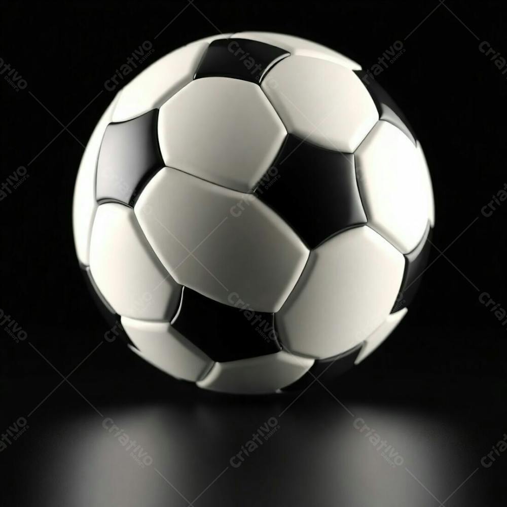 High Resolution Stock Photo Of A 3D Rendered, Ultrarealistic Soccer Ball Against A Pure Black Background. Soft Cinematic Haze With Soft Pastel Colors, Gentle And Soothing, Soft Focus, Hazy Background. The Ball Exhib