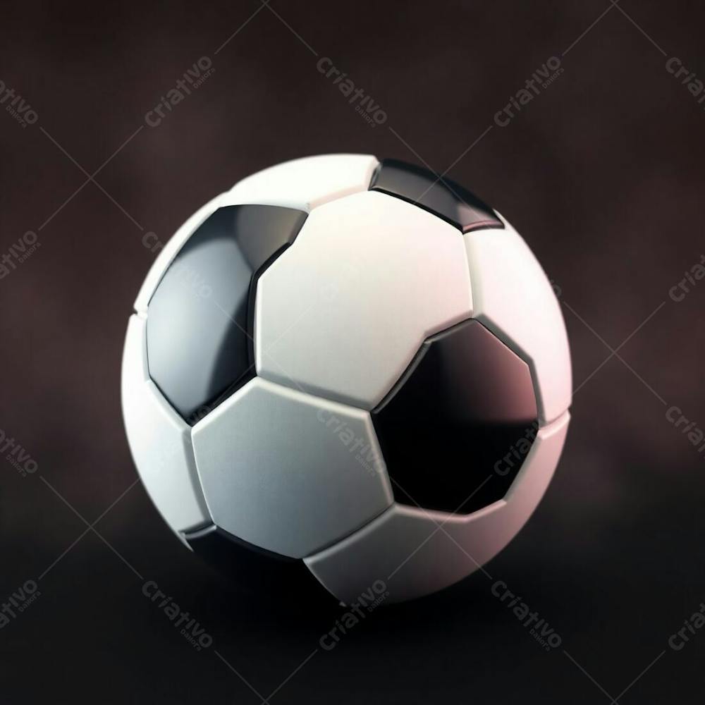 High Resolution Stock Photo Of A 3D Rendered, Ultrarealistic Soccer Ball Against A Pure Black Background. Soft Cinematic Haze With Soft Pastel Colors, Gentle And Soothing, Soft Focus, Hazy Background. The Ball Exhib