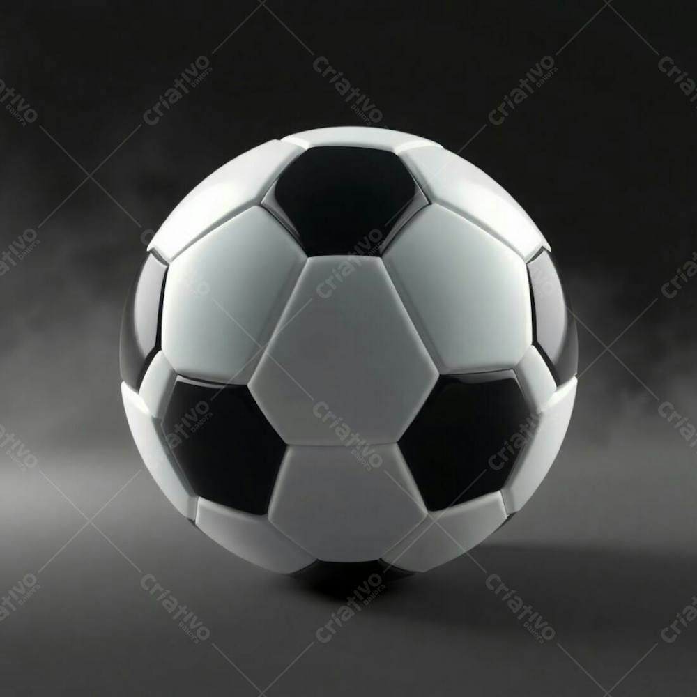 High Resolution Stock Photo Of A 3D Rendered, Ultrarealistic Soccer Ball Against A Pure Black Background. Soft Cinematic Haze, Pastel Colors, Gentle And Soothing Aesthetic, Soft Focus, Hazy Background. The Image Is