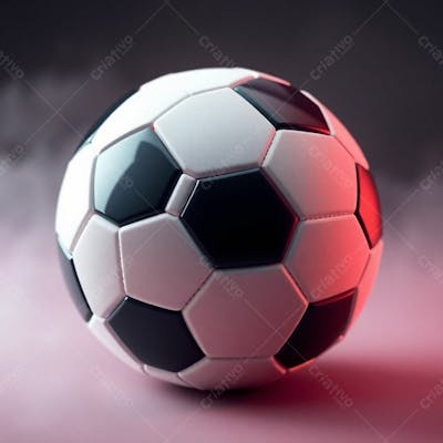 High Resolution Stock Photo Of A 3D Rendered, Ultrarealistic Soccer Ball Against A Pure Black Background. Soft Cinematic Haze, Pastel Colors, Gentle And Soothing Aesthetic, Soft Focus, Hazy Background. The Image Is