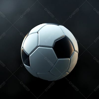 High Resolution Stock Photo Of A 3D Rendered, Ultrarealistic Soccer Ball Against A Pure Black Background. Soft Cinematic Haze, Pastel Colors, Gentle And Soothing Aesthetic, Soft Focus, Hazy Background. The Image Is