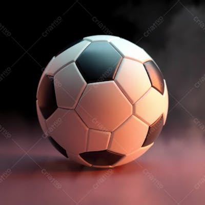 High Resolution Stock Photo Of A 3D Rendered, Ultrarealistic Soccer Ball Against A Pure Black Background. Soft Cinematic Haze, Pastel Colors, Gentle And Soothing Aesthetic, Soft Focus, Hazy Background. The Image Is Grac