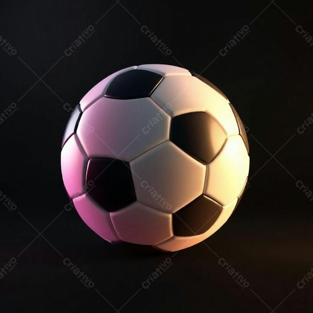 High Resolution Stock Photo Of A 3D Rendered, Ultra Realistic Soccer Ball Against A Pure Black Background. Soft Pastel Colors, Cinematic Haze, Soft Focus, Gentle And Soothing Aesthetic. The Ball Displays Graceful And El