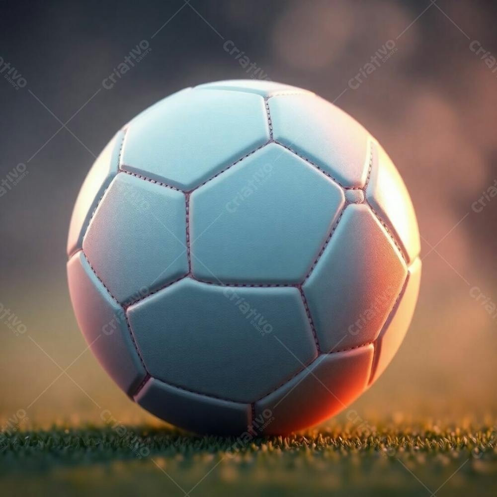 High Resolution Stock Photo Of A 3D Rendered, Ultra Realistic Soccer Ball. Soft Pastel Colors, Cinematic Haze, And A Soft Focus Create A Hazy Background. The Image Conveys Elegance And Refinement, In Commercial Profess