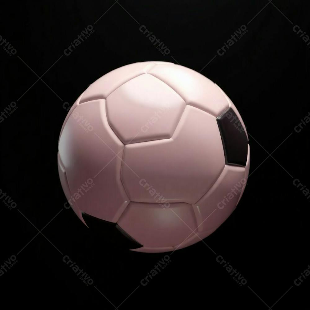 High Resolution Stock Photo Of A Hyperrealistic 3D Rendered Soccer Ball Against A Pure Black Background. Soft Pastel Colors, Cinematic Haze, Soft Focus, Gentle And Soothing Aesthetic. The Ball Exhibits Graceful And E