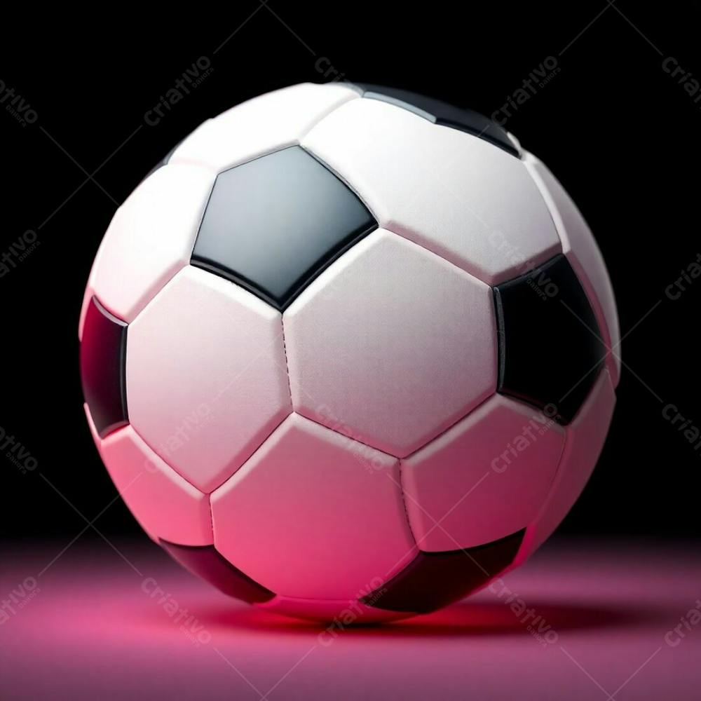 High Resolution Stock Photo Of A Hyperrealistic 3D Rendered Soccer Ball Against A Pure Black Background. Soft Pastel Colors, Cinematic Haze, Soft Focus, Gentle And Soothing Aesthetic. The Ball Exhibits Graceful And E