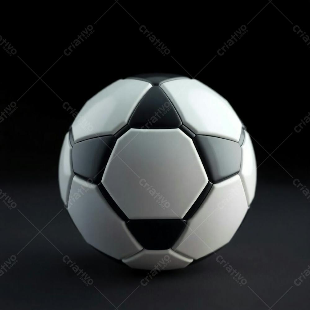 High Resolution Stock Photo Of A Hyperrealistic 3D Rendered Soccer Ball Against A Pure Black Background. Soft Pastel Colors, Cinematic Haze, Soft Focus, Gentle And Soothing Aesthetic. The Ball Exhibits Graceful And E