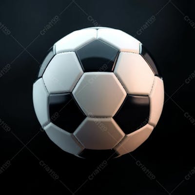 High Resolution Stock Photo Of A Soccer Ball, 3D Render, Ultrarealistic And Professional, Against A Completely Black Background. Soft Cinematic Haze, Pastel Colors, Gentle And Soothing, Soft Focus, Hazy Background. T