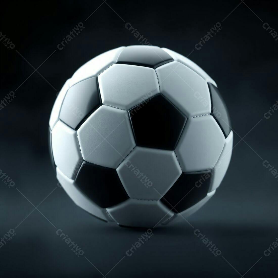Bola de futebol preto e branco em fundo escuro