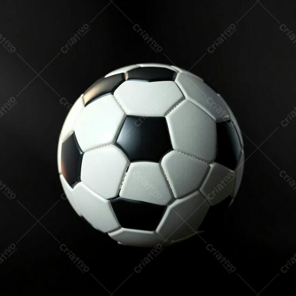 High Resolution Stock Photo Of A Soccer Ball, 3D Render, Ultrarealistic And Professional, Against A Completely Black Background. Soft Cinematic Haze, Pastel Colors, Gentle And Soothing, Soft Focus, Hazy Background. T