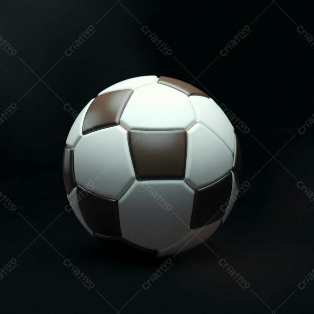 High Resolution Stock Photo Of A Soccer Ball, 3D Render, Ultrarealistic And Professional, Against A Completely Black Background. Soft Cinematic Haze, Pastel Colors, Gentle And Soothing, Soft Focus, Hazy Background. The S