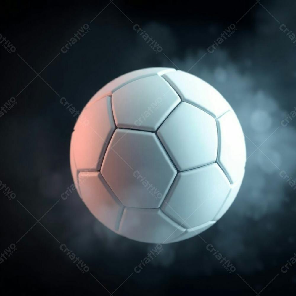 High Resolution Stock Photo Of A Soccer Ball, 3D Render, Ultrarealistic, Professional Quality. Soft Cinematic Haze, Pastel Colors, Gentle And Soothing Aesthetic. Soft Focus, Hazy Black Background. Elegant And Refined