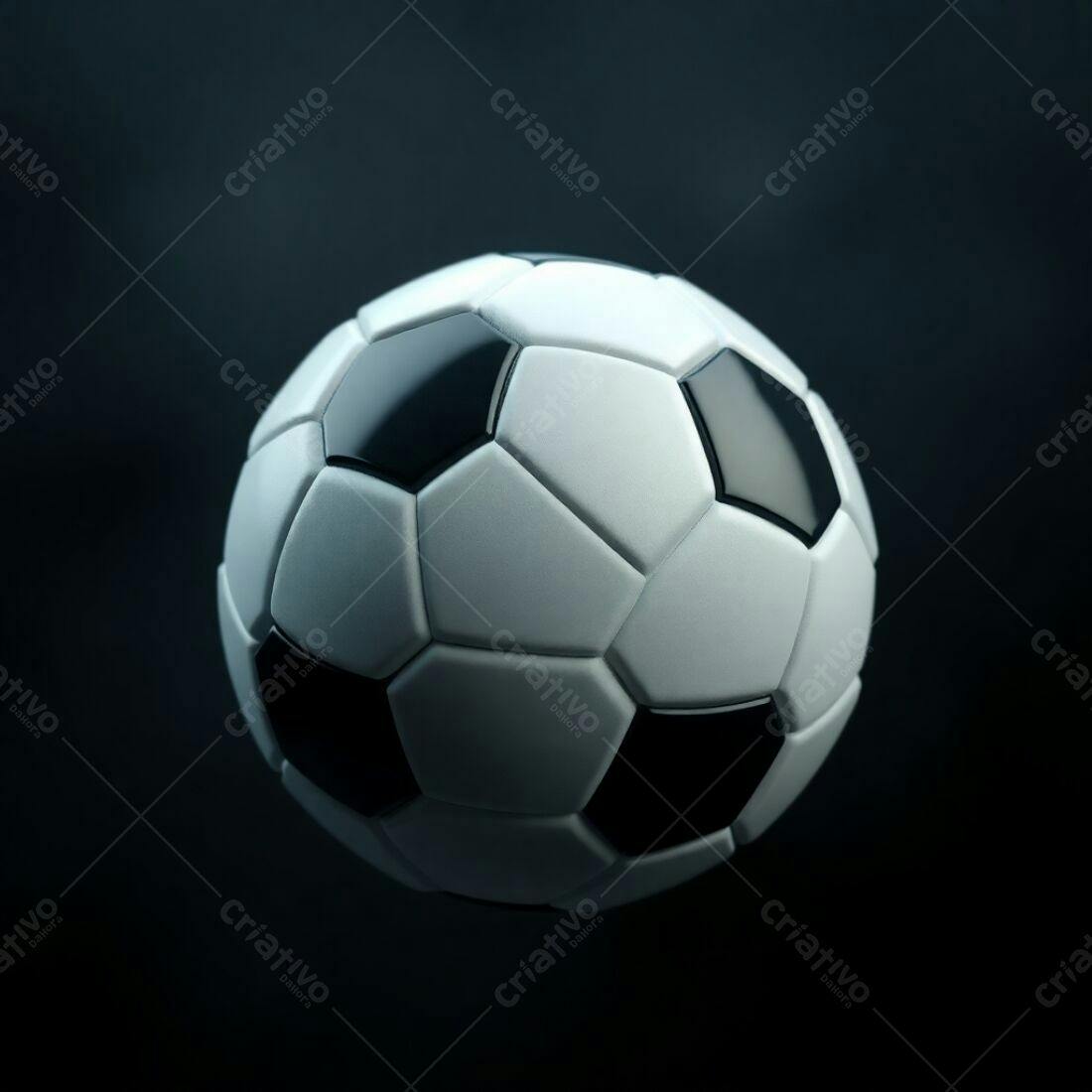 Bola de futebol preto e branco em fundo escuro