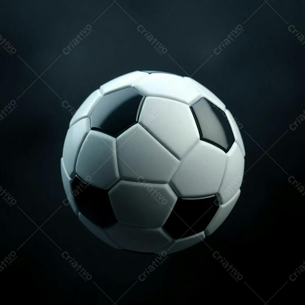 High Resolution Stock Photo Of A Soccer Ball, 3D Render, Ultrarealistic, Professional Quality. Soft Cinematic Haze, Pastel Colors, Gentle And Soothing Aesthetic. Soft Focus, Hazy Black Background. Elegant And Refined