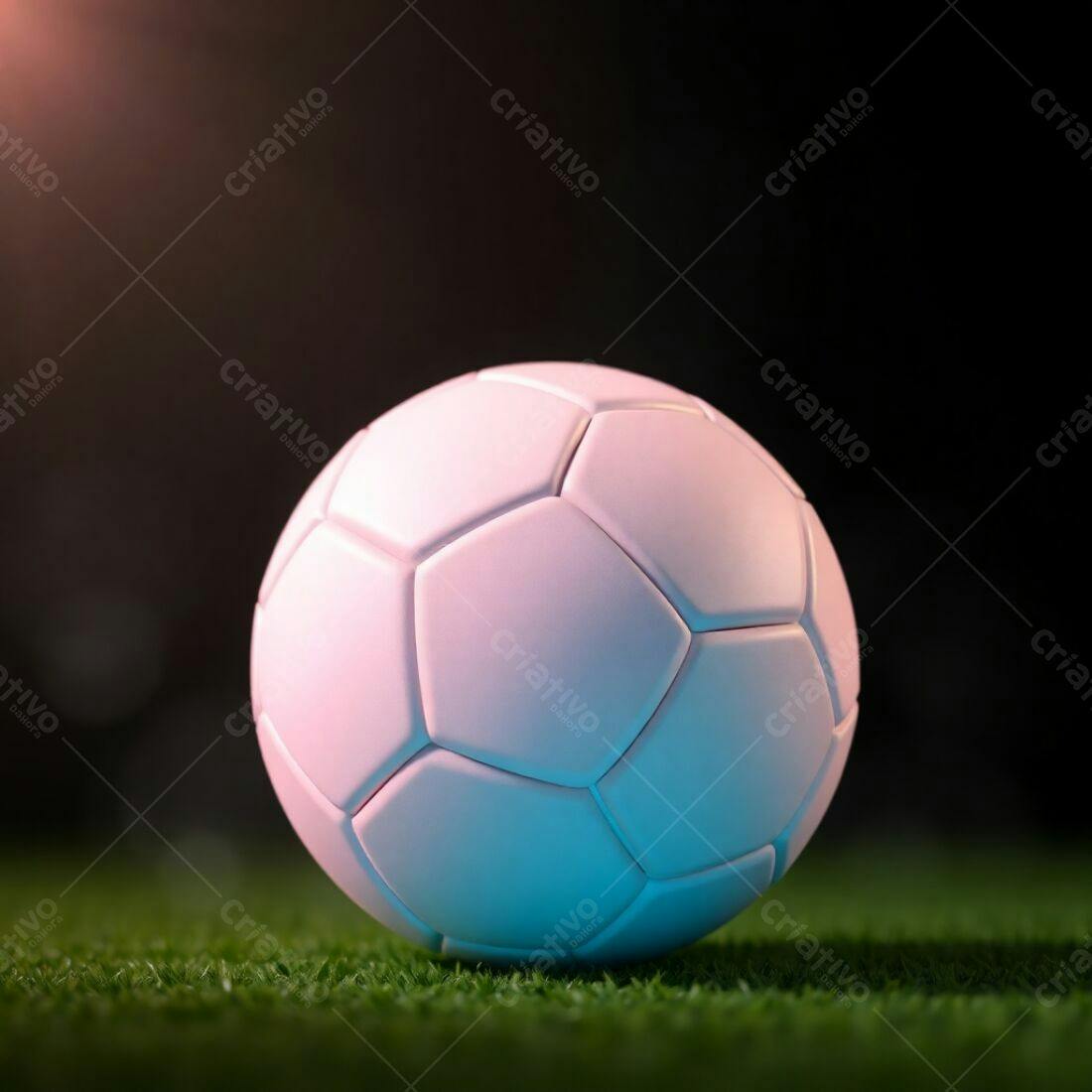 Bola de futebol branca em gramado noturno