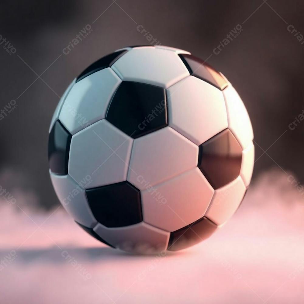 High Resolution Stock Photo Of A Soccer Ball, 3D Render, Ultrarealistic, Professional Quality. Soft Cinematic Haze, Pastel Colors, Gentle And Soothing Aesthetic. Soft Focus, Hazy Black Background. Elegant And Refined