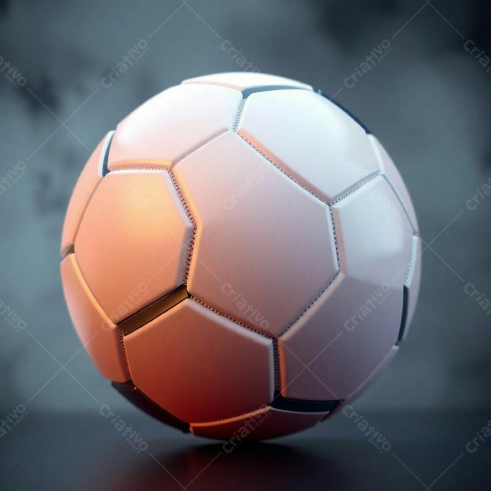 High Resolution Stock Photo Of A Soccer Ball, 3D Render, Ultrarealistic, Professional Quality. Soft Cinematic Haze, Pastel Colors, Gentle And Soothing Aesthetic. Soft Focus, Hazy Black Background. Elegant And Refined Fea