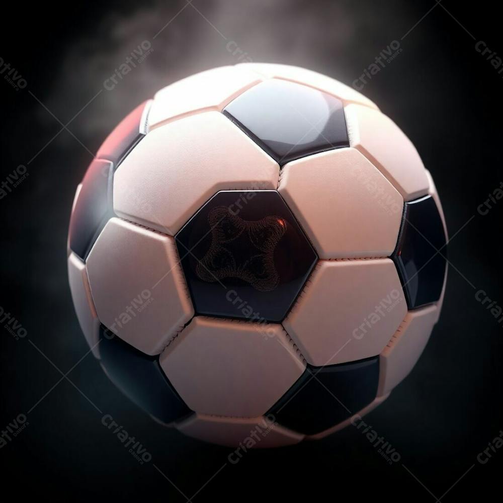 High Resolution Stock Photo Showcasing A 3D Rendered Soccer Ball With Ultra Realistic Detail And Refined Features. Soft Pastel Colors, Cinematic Haze, And A Soft Focus Create A Graceful And Elegant Mood. Black Background