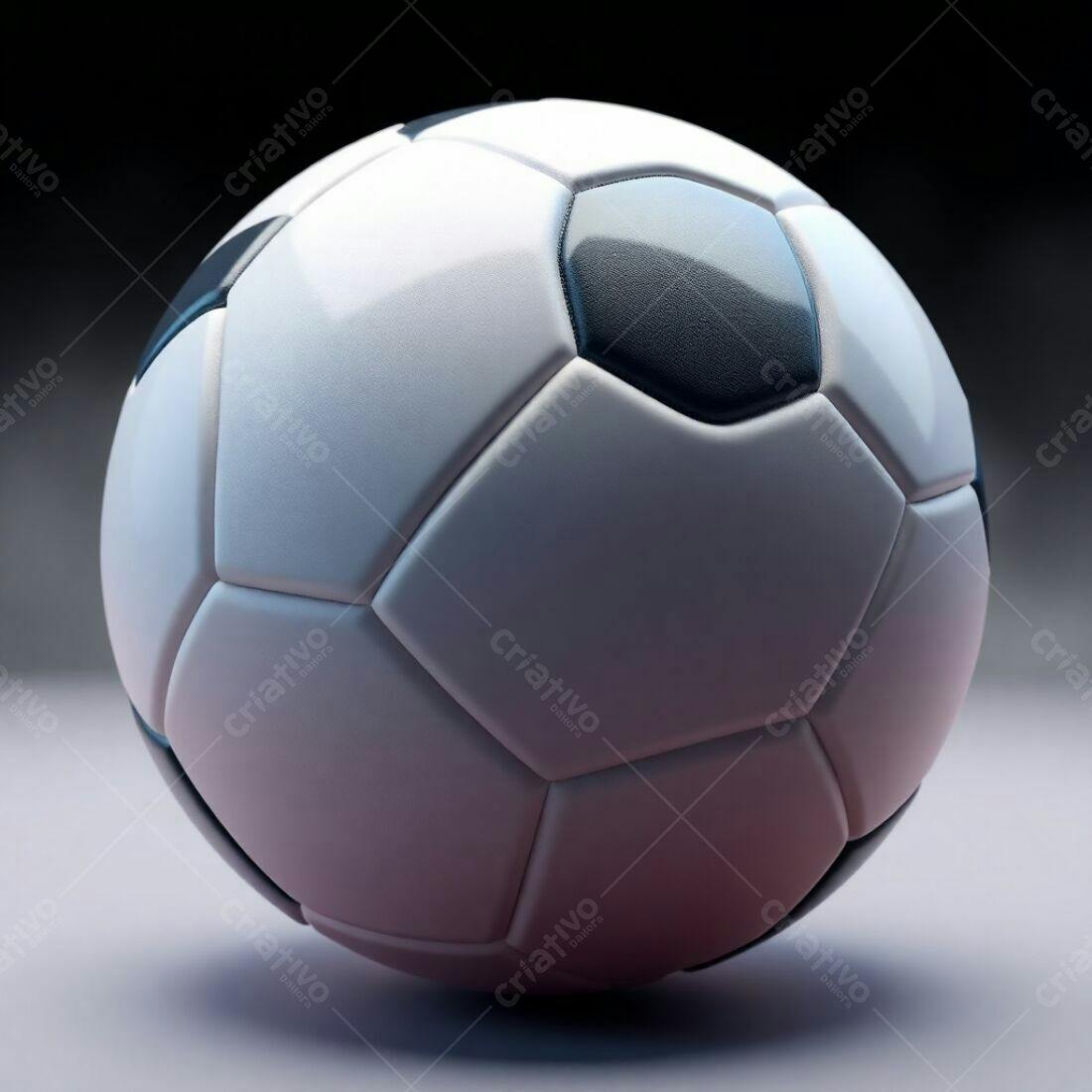Bola de futebol branca e preta em fundo escuro