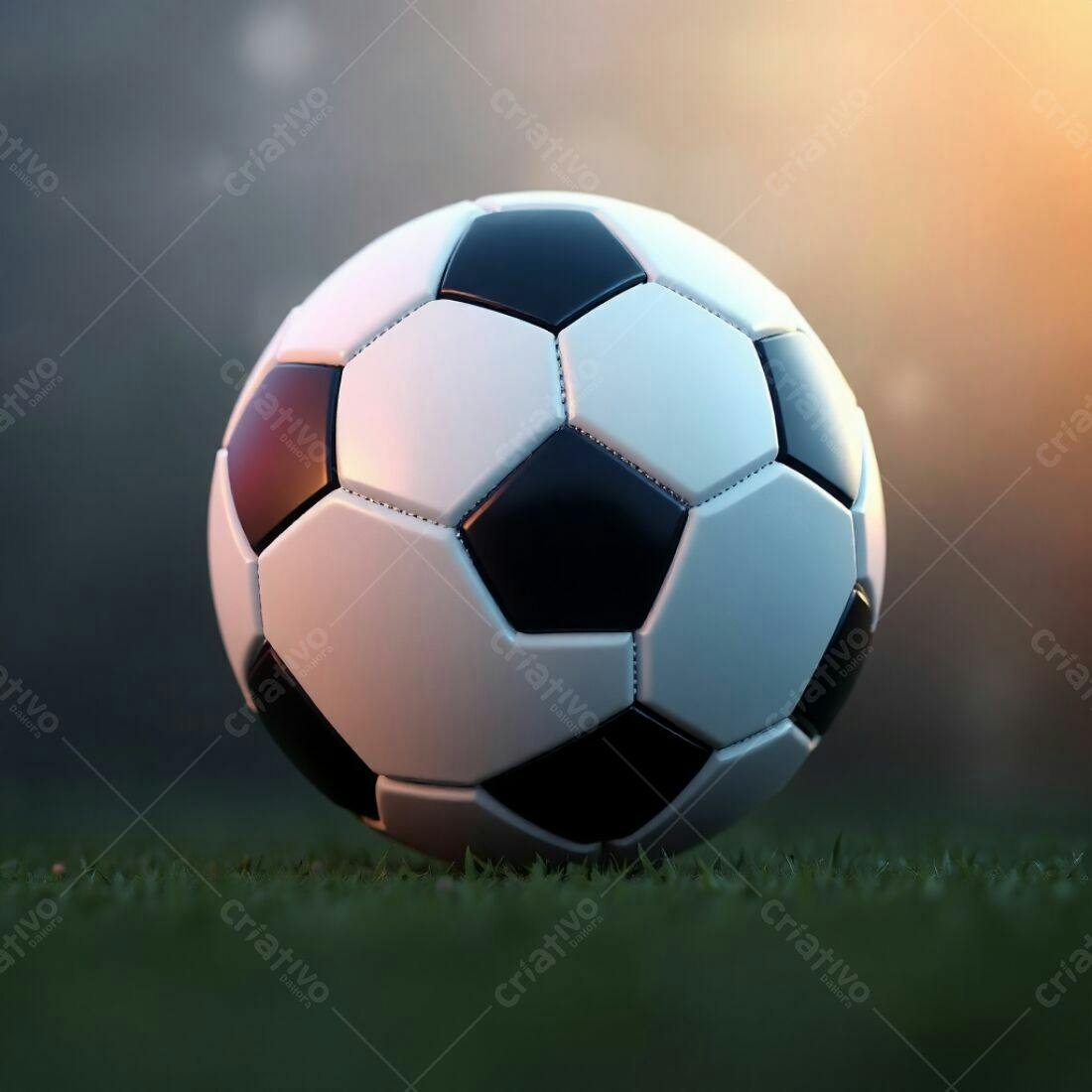 Bola de futebol em campo ao entardecer