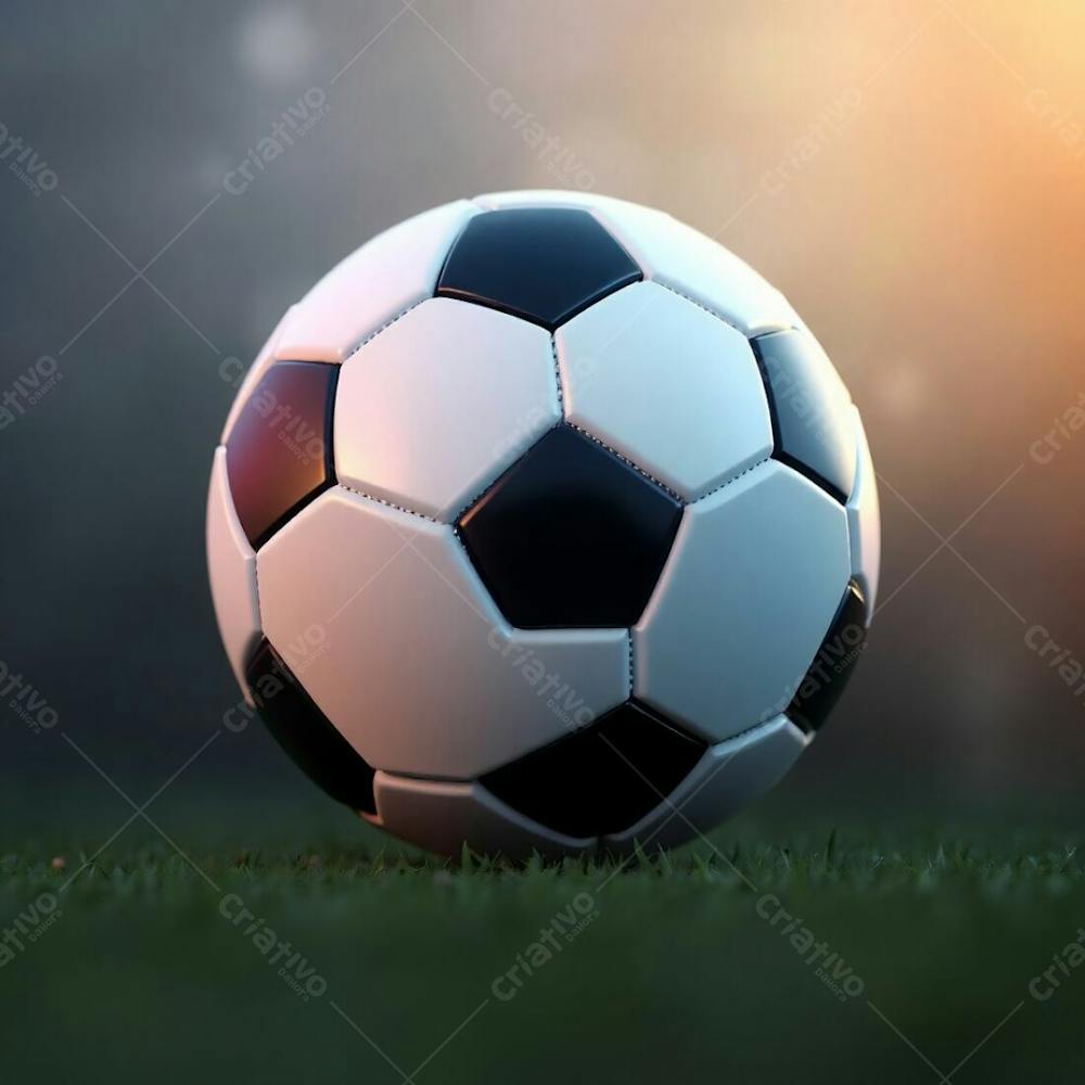 Professional Quality, High Resolution Stock Photo A 3D Rendered, Ultra Realistic Soccer Ball On A Completely Black Background. Soft Cinematic Haze, Pastel Colors. Gentle, Soothing Aesthetic With Soft Focus And A Hazy Ba