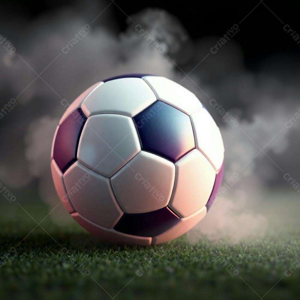 Professional, High Resolution Stock Photo. A 3D Rendered Ultra Realistic Soccer Ball, Soft Pastel Colors, And A Cinematic Haze. Gentle And Soothing, Soft Focus, Black Background, Refined Features