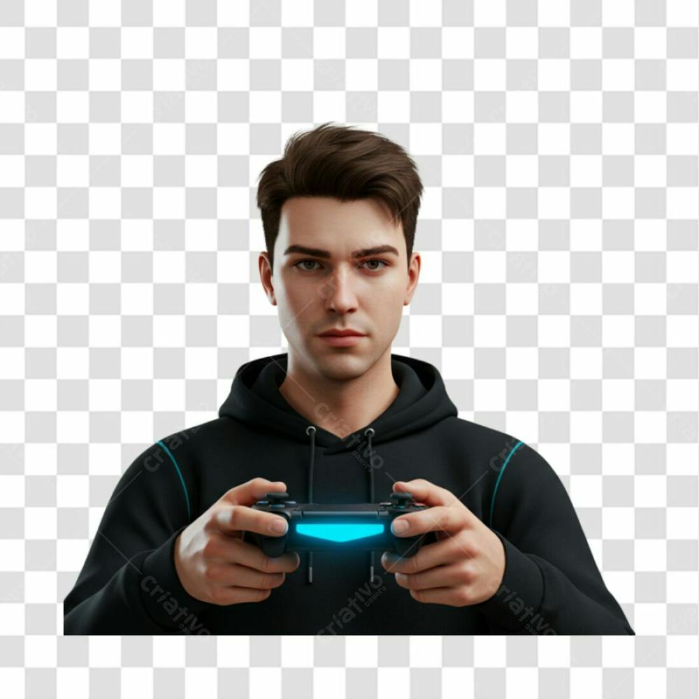 Homem Personagem 3Djovem Gamer Com Controle De Video Game Preto Nas Mãos E Moleom Preto Com Detalhe Em Azul Png Transparente