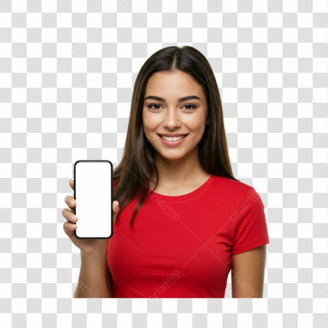 Imagem PNG com fundo transparente mulher segurando celular