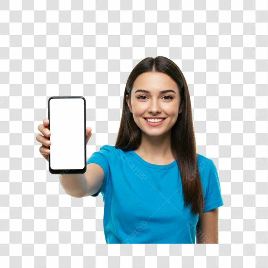 Mockup PNG com fundo transparente Mulher mostrando celular