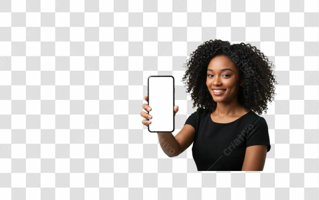 Imagem PNG mulher negra smartphone fundo transparente