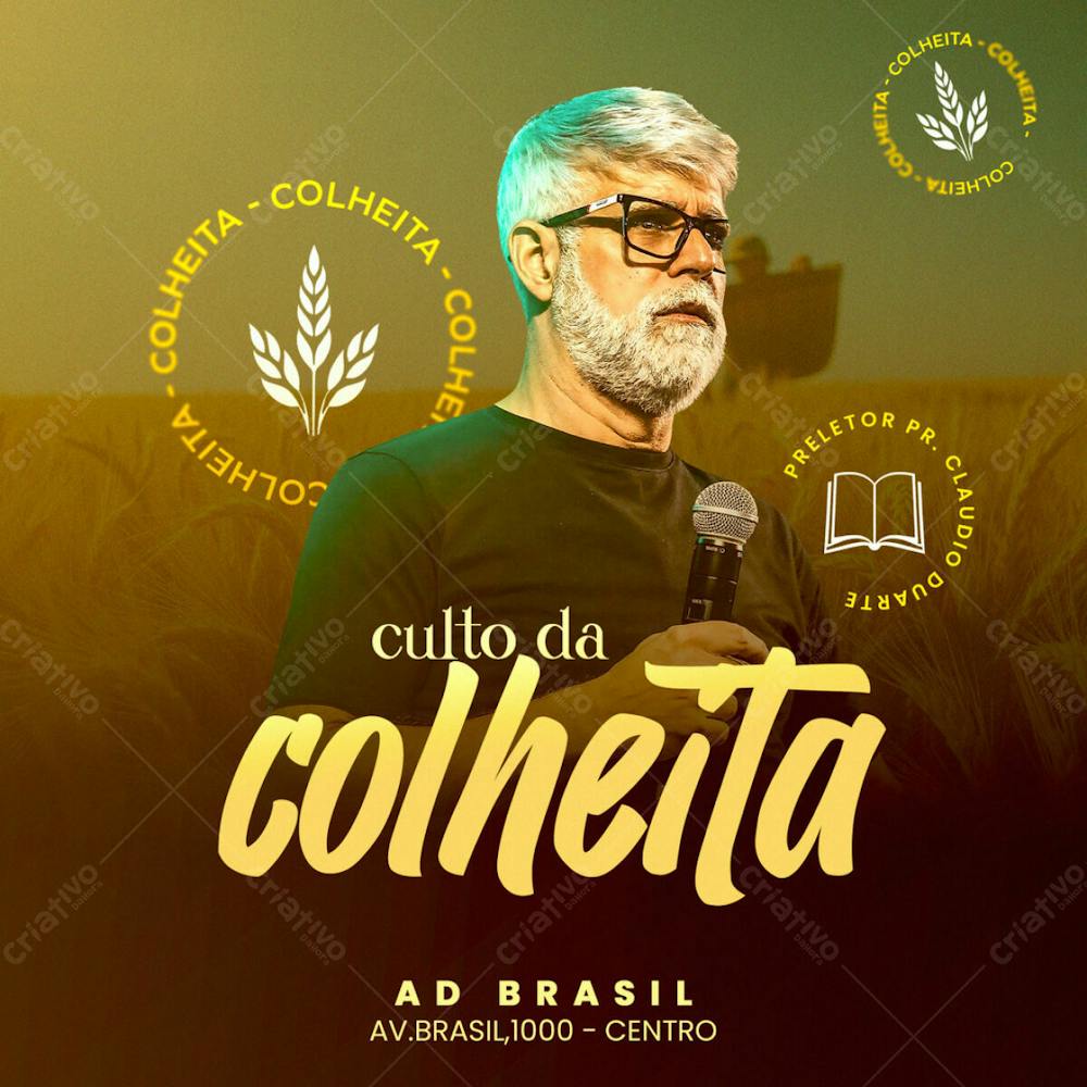 Culto Da Colheita Pastor Cleudio Duarte Culto Evangélico Cartaz Gospel Flyer De Igreja