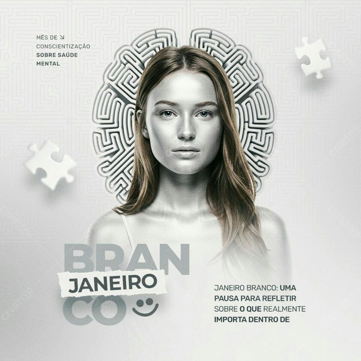 Flyer Janeiro Branco Saúde Mental PSD Editável